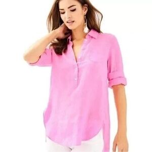 Lilly Pulitzer Linen Tunic Top Size Women’s 00 Color Pink